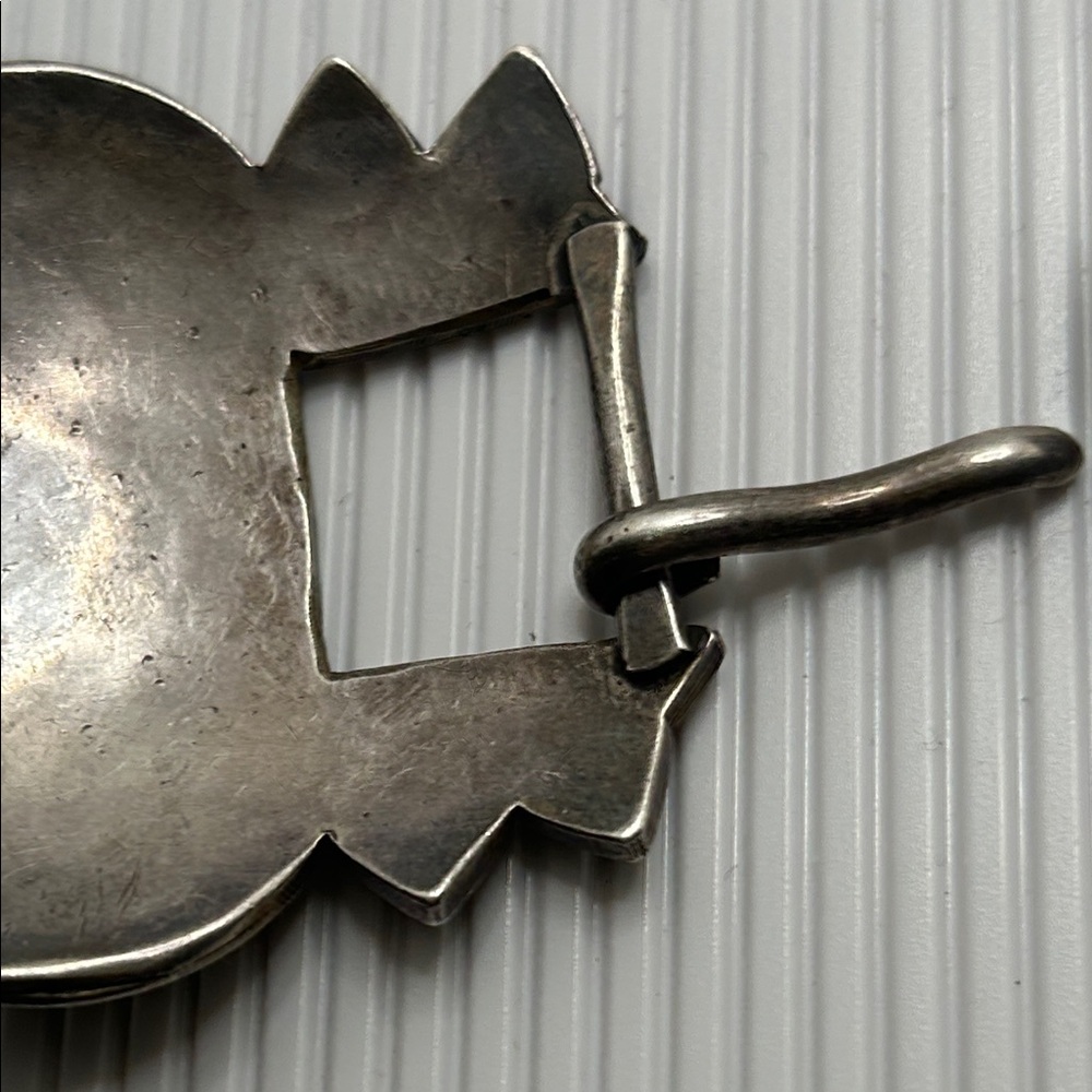 Vintage Sterling Belt Buckle & Slide with Blue Stone Accents - Picture 4 of 11